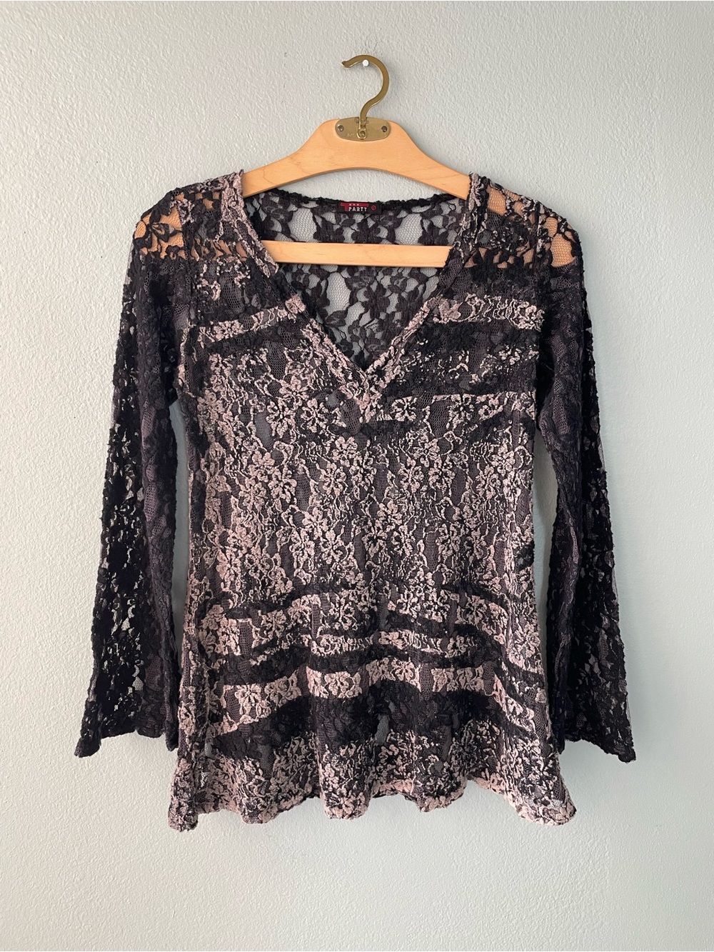 🌱5/$25🌱 T Party | Black & Gray Sheer Lace Flared Blouse
